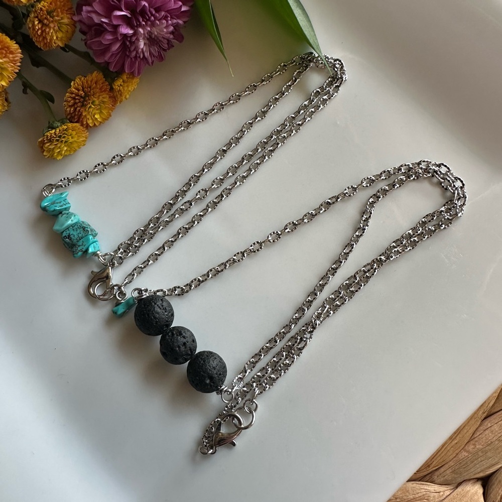 Turquoise and Lava Rock Necklace Set - Picture 5 of 6